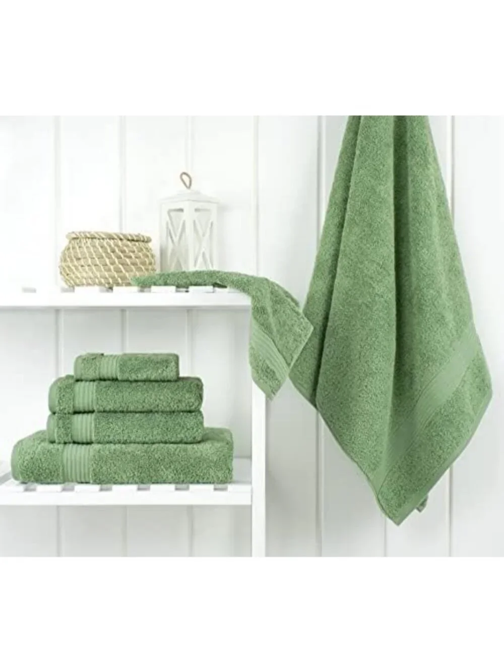 Soft Cotton Towel Set of 6 - 2 Bath, 2 Hand & 2 Washcloths - Green Bathroom